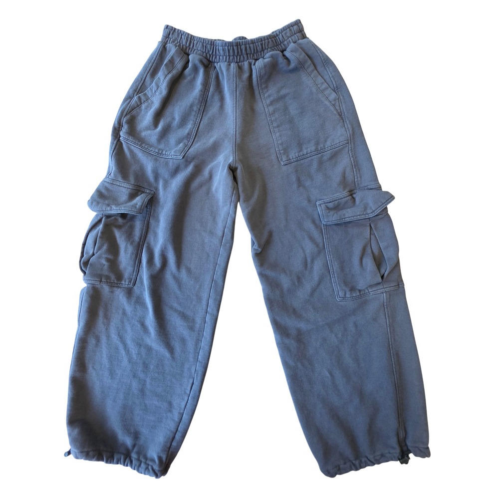 Barrel Leg Cargo Sweatpants Elastic Waist Fleece Lined Sz L Gorpcore Streetwear